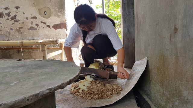 Hàng ngày ở nhà, Ngọc thái rau nuôi gà, hái rau ra chợ bán kiếm tiền. Nguồn ảnh: Dantri