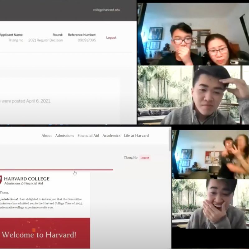  Cả gia đình đã hồi hộp chờ đợi và vô cùng vui mừng khi biết Thắng được nhận vào Harvard. (Ảnh: Chụp màn hình NBC San Diego)